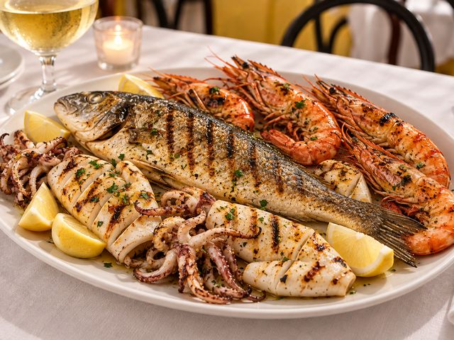 Grigliata mista di pesce con gamberoni e calamari
