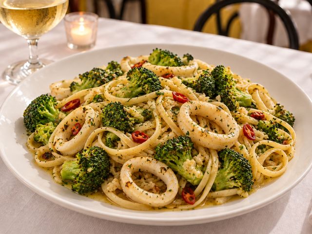 Linguine con broccoli e calamari
