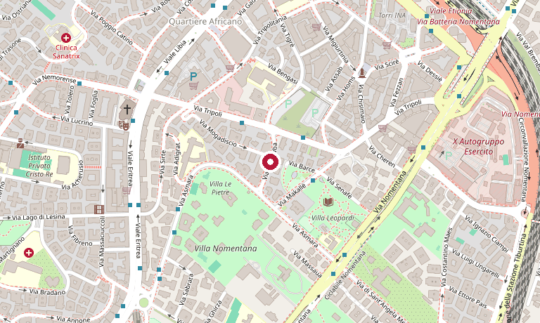 Mappa della zona con il ristorante segnato in via del Giuba